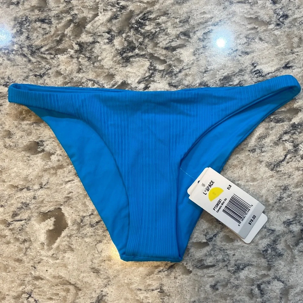 NWT L*Space Camacho Ribbed Bikini Bottom Aquarius Blue Small
